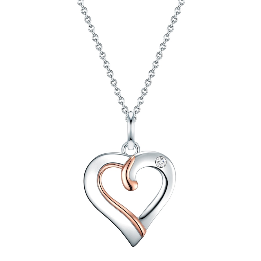 Lulu & Jane Diamant-Kette Herz aus Sterling Silber in Silber/Roségold mit Diamant 42,0 cm Basiskette + 5,0 Verlängerung Damen