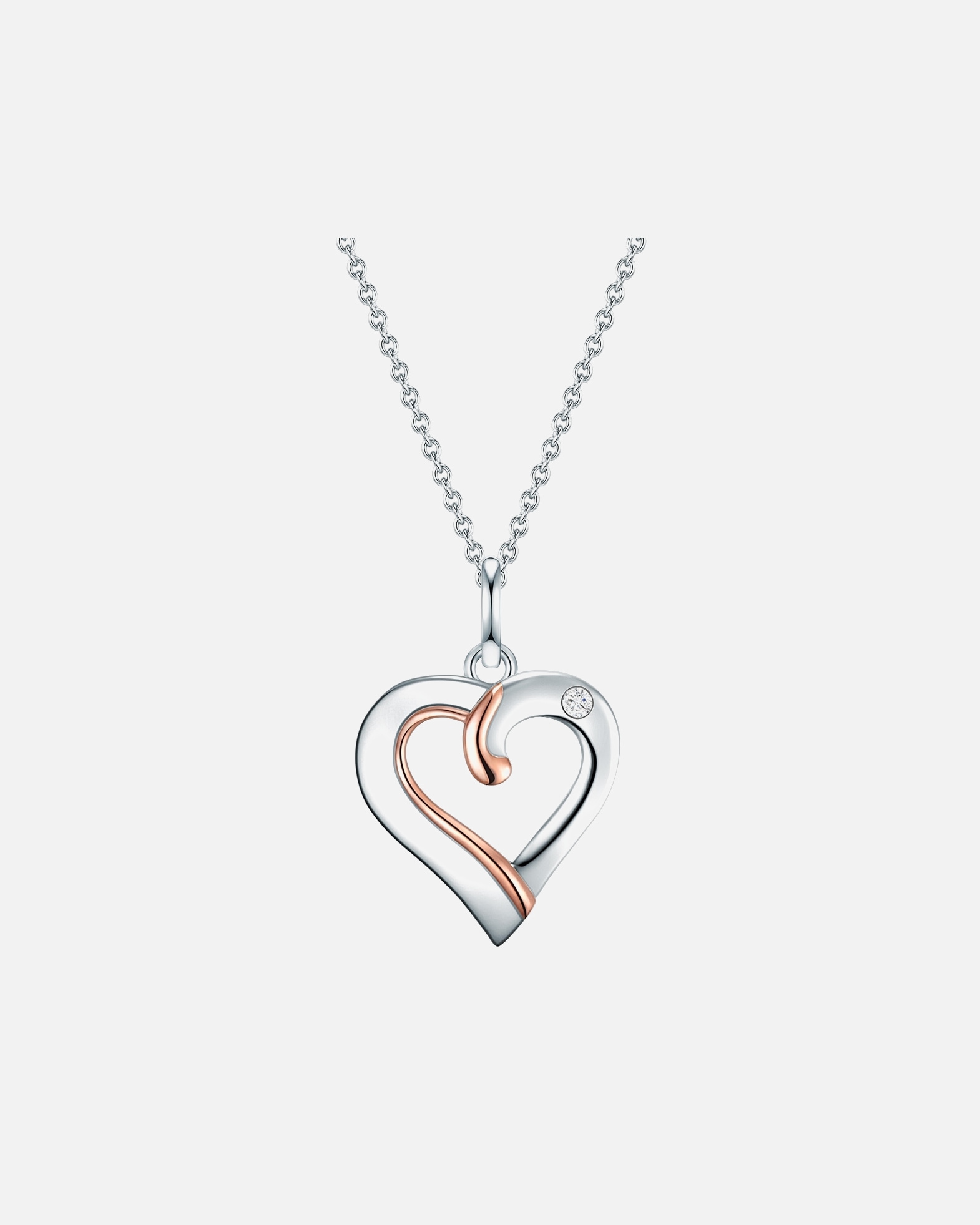 Halskette für Weiblich Lulu & Jane Diamant-Kette Herz aus Sterling Silber in Silber/Roségold mit Diamant 42,0 cm Basiskette + 5,0 cm Verlängerung