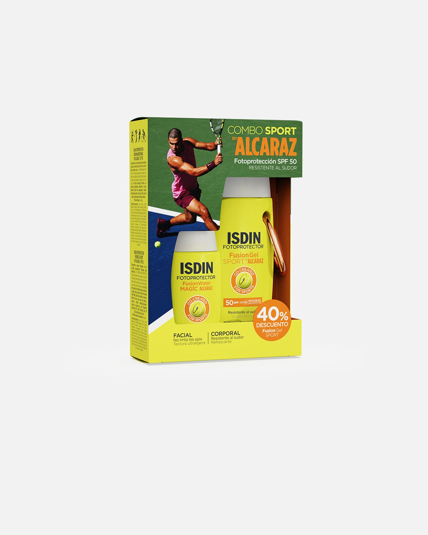 Sonnenpflegeset für Unisex ISDIN COMBO SPORT BY ALCARAZ GESICHTS- UND KÖRPERSPF50 HÜLLE 1 Stück