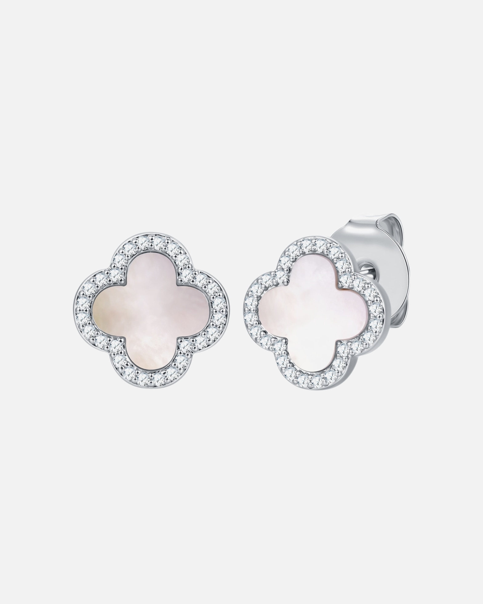 Ohrringe für Weiblich Lulu & Jane Ohrstecker Kleeblatt aus Messing in silber mit Zirkonia Perlmutt 10,1 mm