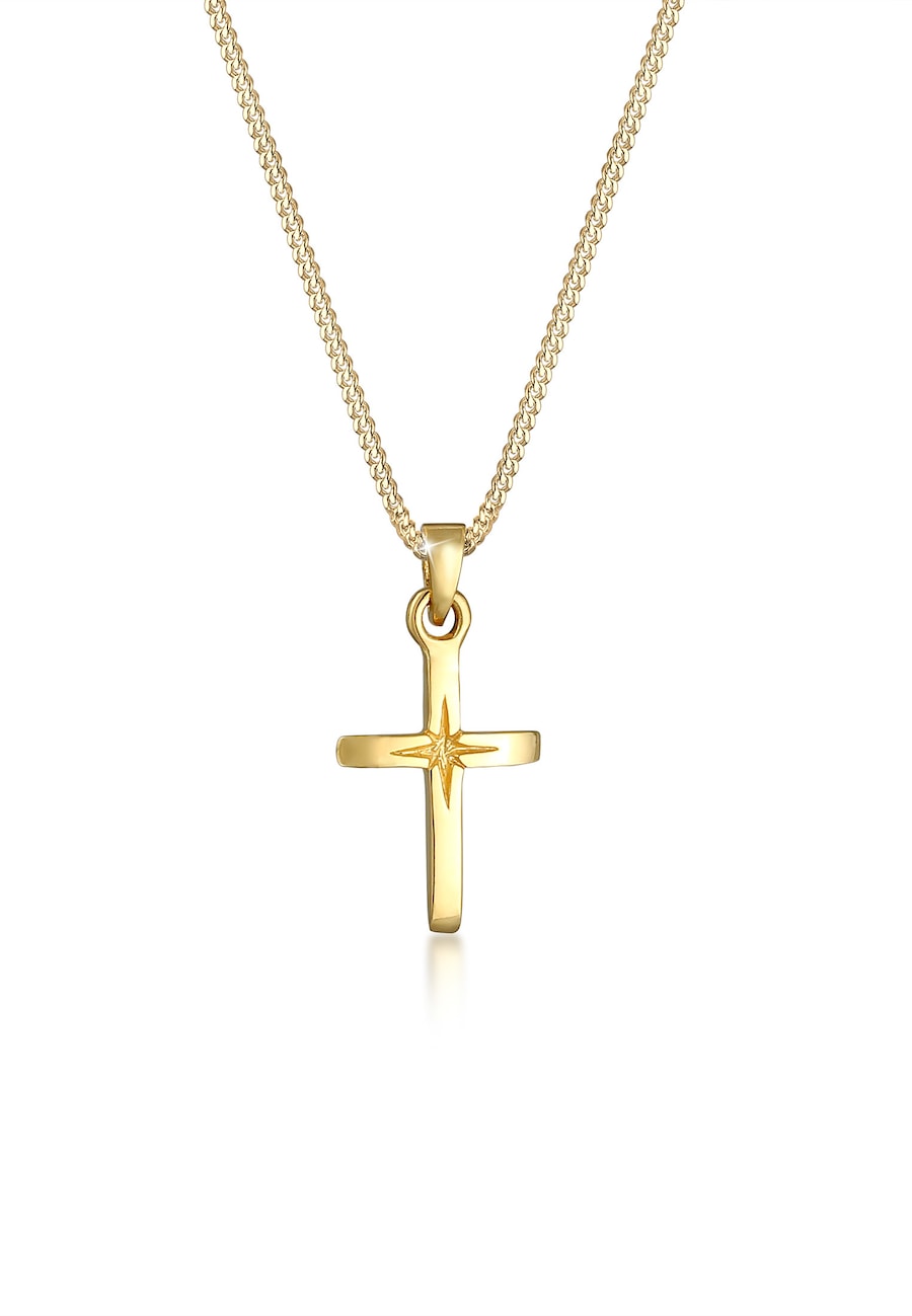 Elli Kreuz Symbol Anhänger Religion 925 Sterling Silber goldfarben Damen
