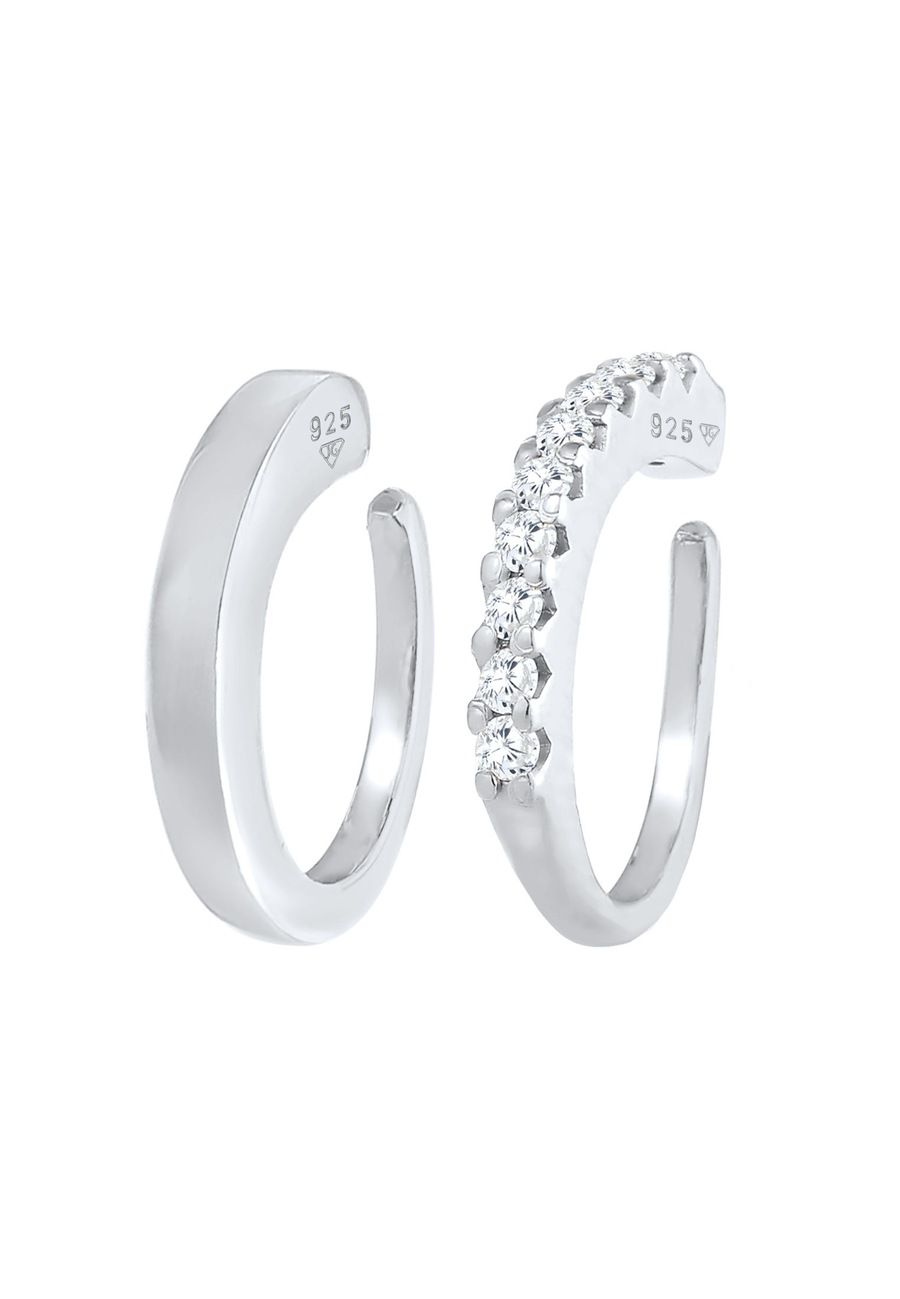 Elli Single Earcuff Basic Zirkonia 2er Set 925 Silber silberfarben Damen