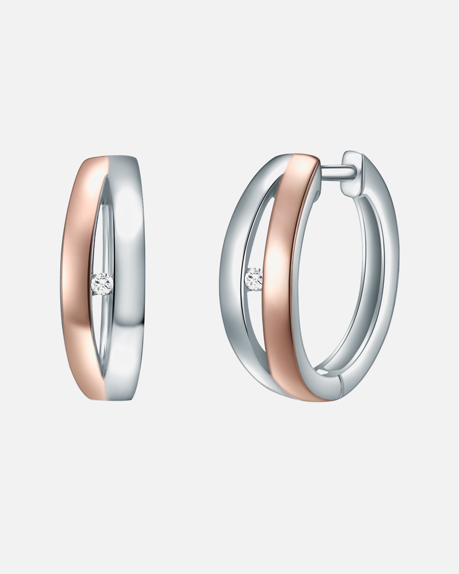 Creolen für Weiblich Lulu & Jane Diamant-Creolen Sterling Silber Diamant in Silber/Roségold 15,0 mm
