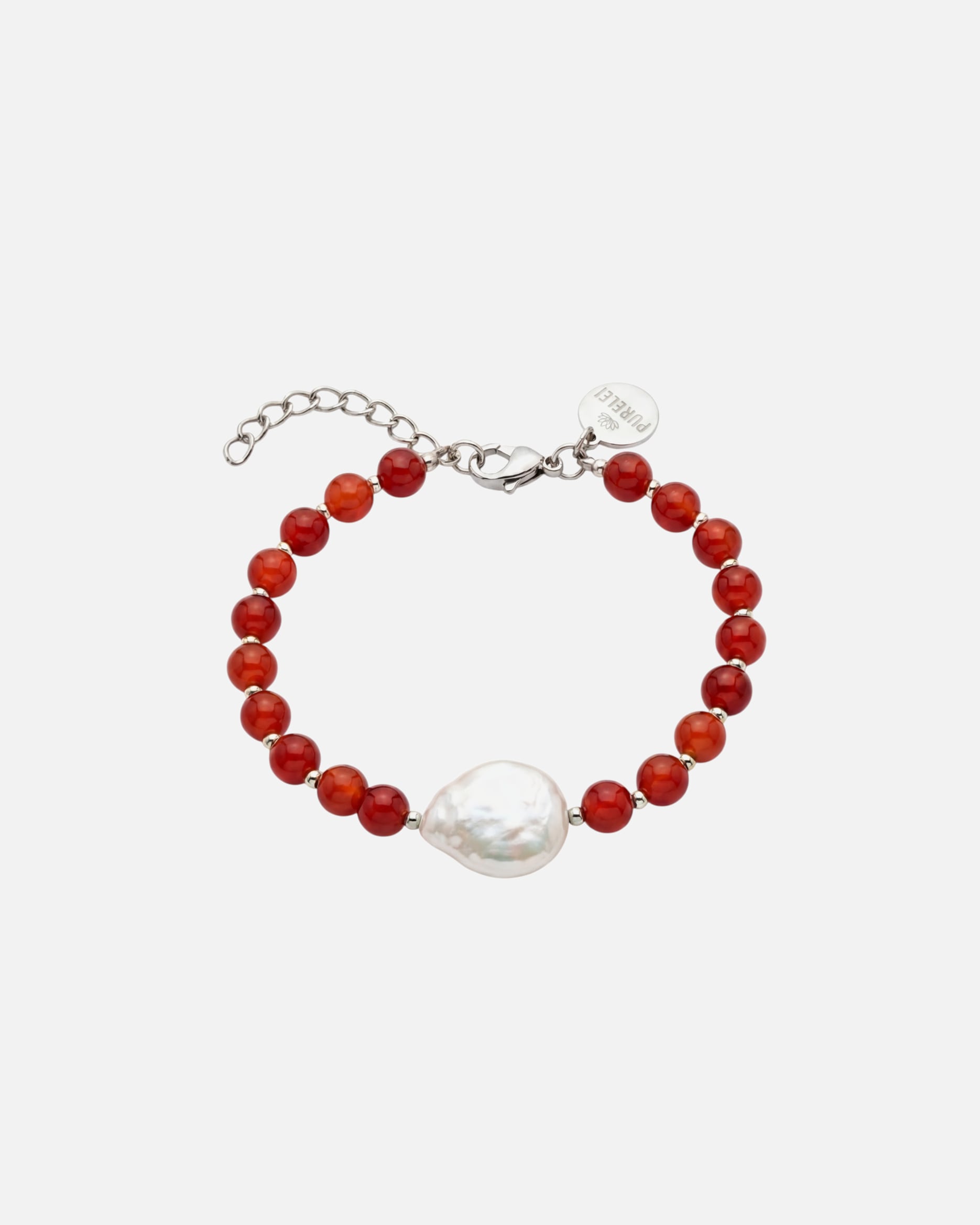 Armband für Unisex Purelei Red Achat Pearl Armband 100% Edelstahl Silber