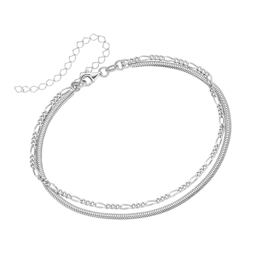 Smart Jewel Fusskette Figarokette, Schlangenkette flach, Silber 925 28 cm Damen