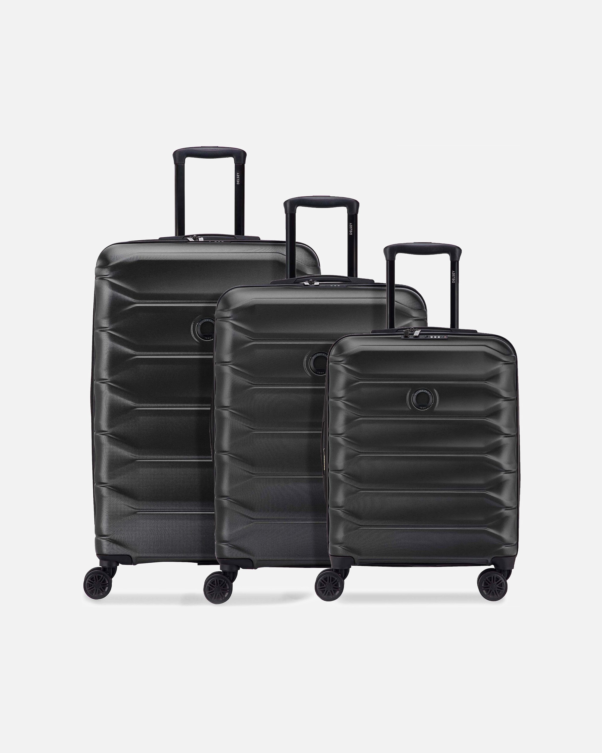 Koffer für Männlich Delsey Paris Meteor 4 Rollen Kofferset 3-teilig mit Dehnfalte deep black
