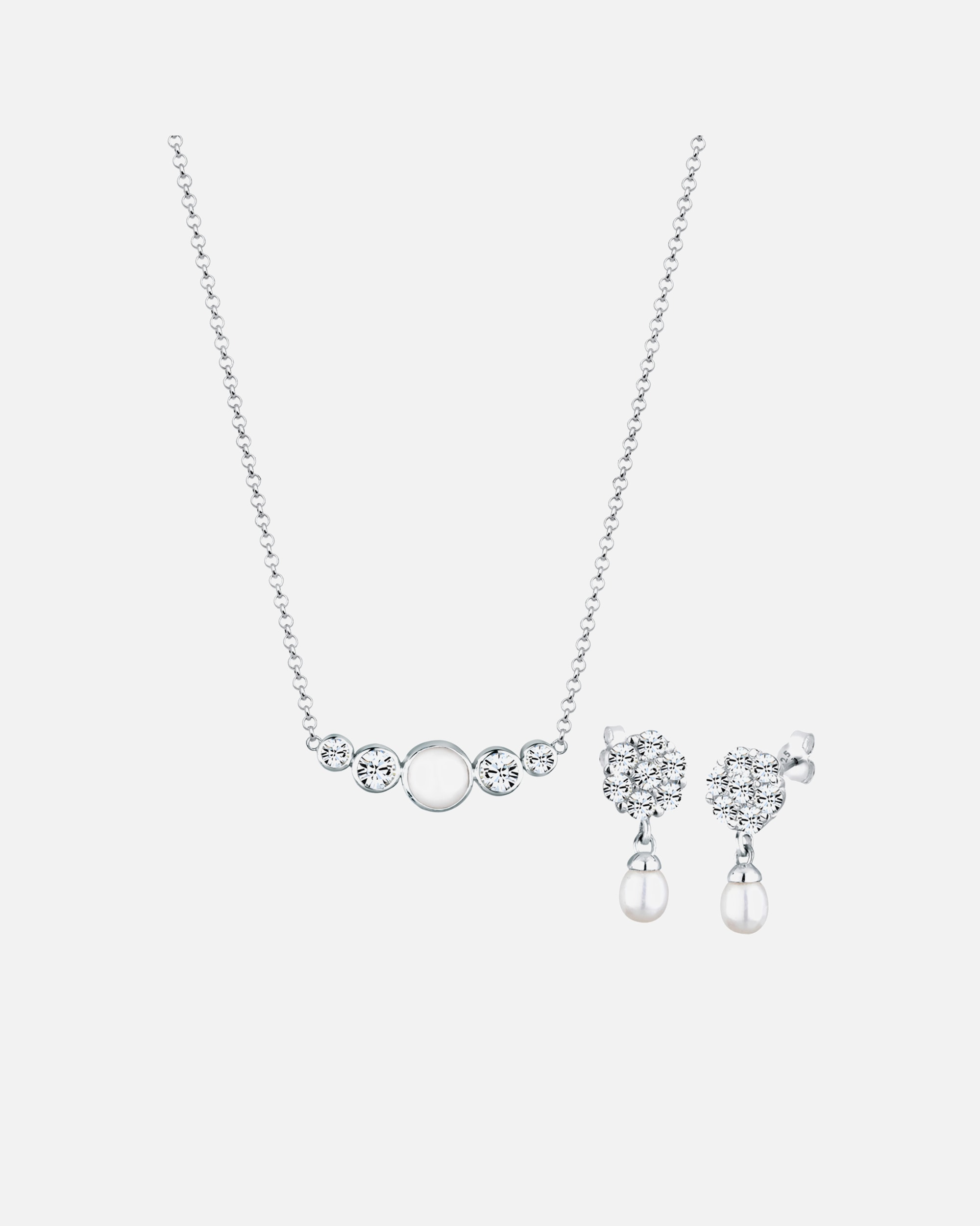 Schmuckset für Weiblich Elli PREMIUM Perle Kristalle 925 Silber silberfarben