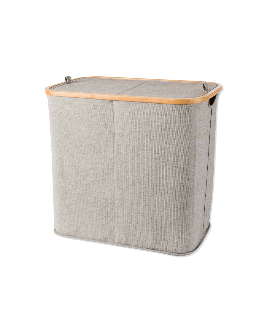 Möve Zweigeteilte Wäschetruhe, Bamboo 54x33x50cm , Holz grey Silber