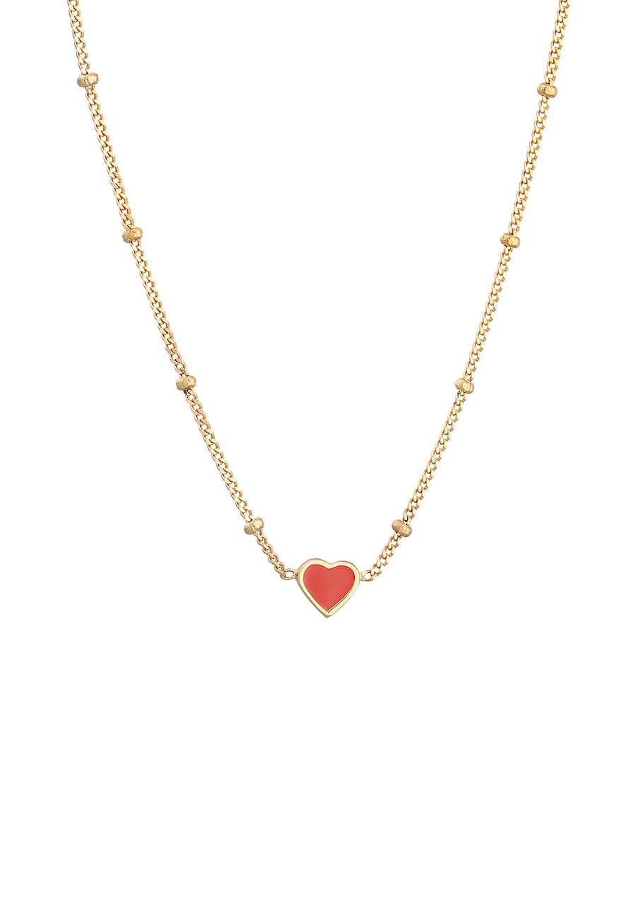 Elli Kids Herz Emaille Kugelkette 925 Silber vergoldet 40 Damen
