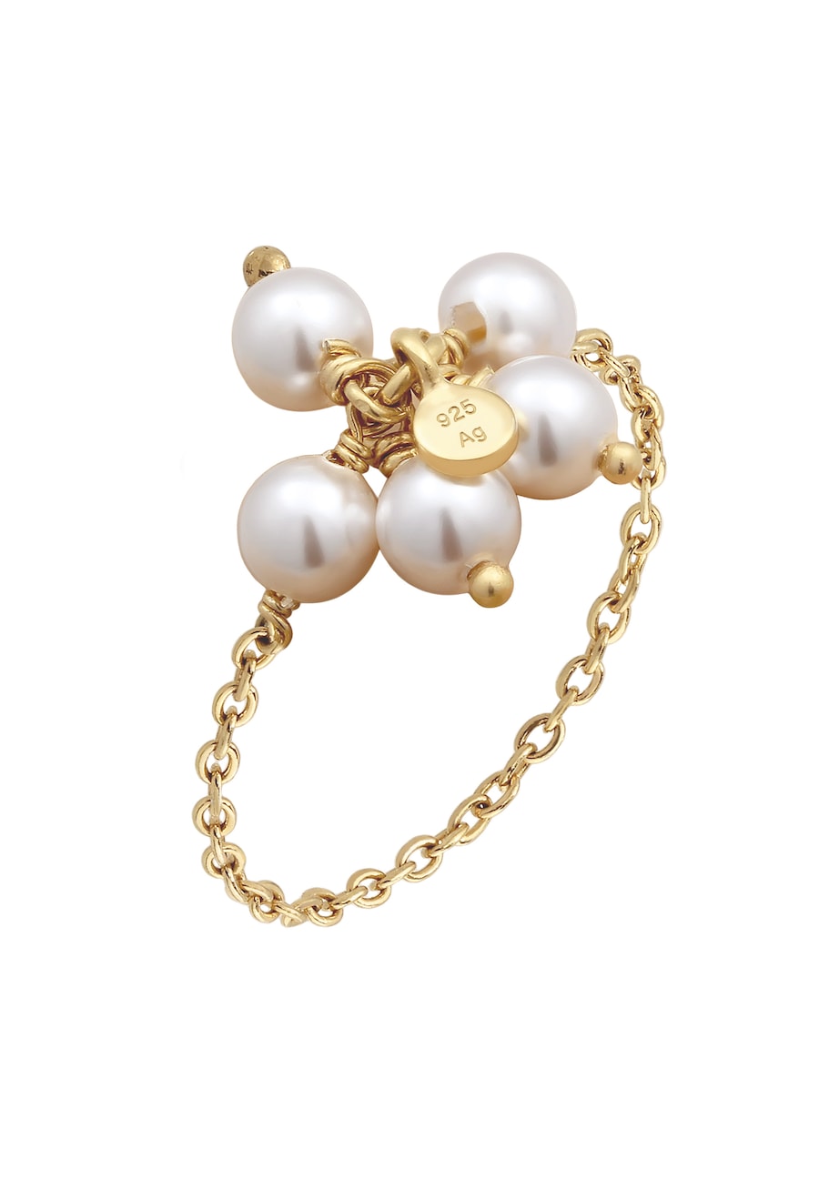 Elli Blume mit Perlen von Swarovski 925 Sterling Silber vergoldet 56 Damen