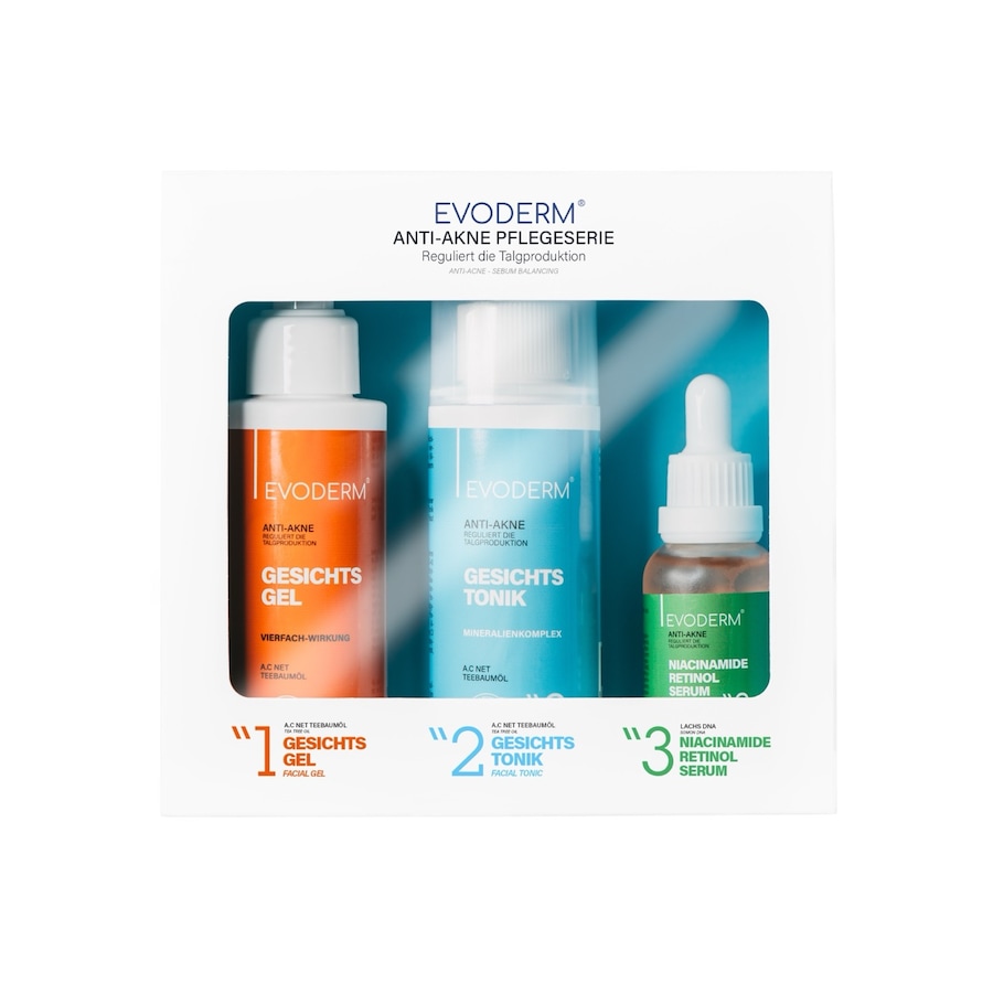 Evoderm Hautpflege Set Gesichtsreinigungsgel, Toner & Niacinamide Retinol Serum Nude