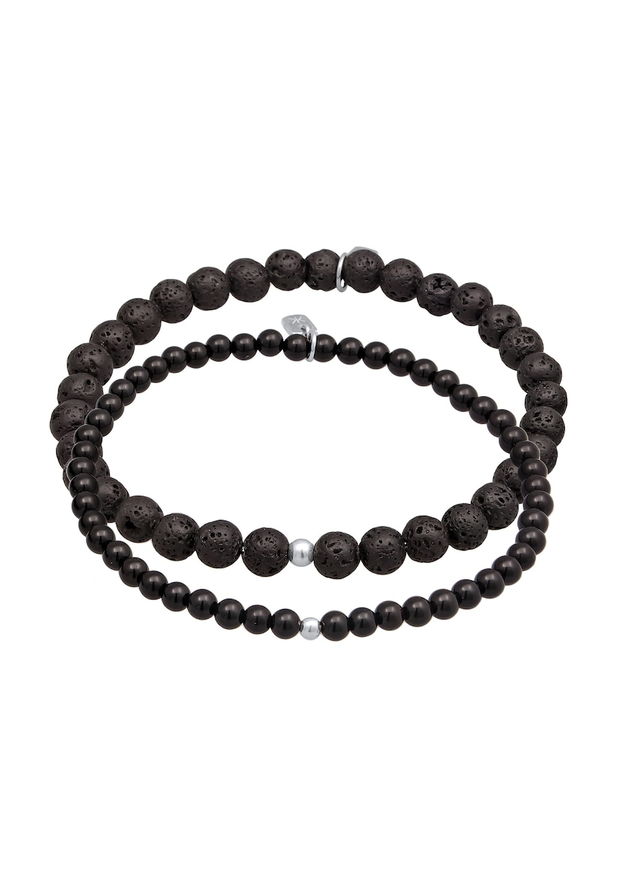 KUZZOI Lava Onyx Edelstein Perlen Set 925 Silber 21 Herren