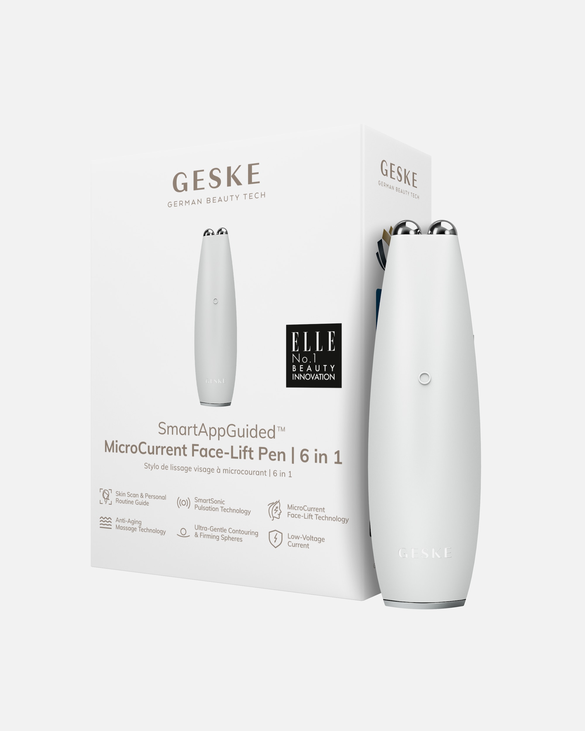 Elektrisches Gesichtsmassagegerät für Unisex Geske SmartAppGuided™ MicroCurrent Face-Lift Pen | 6 in 1 White