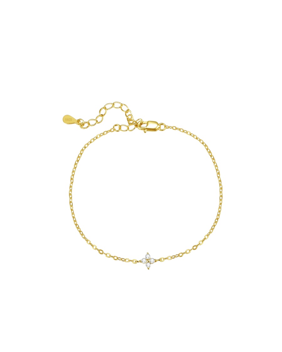 Hey Happiness Zartes Armband Zirkonia Blume, 925 Silber Gold Damen