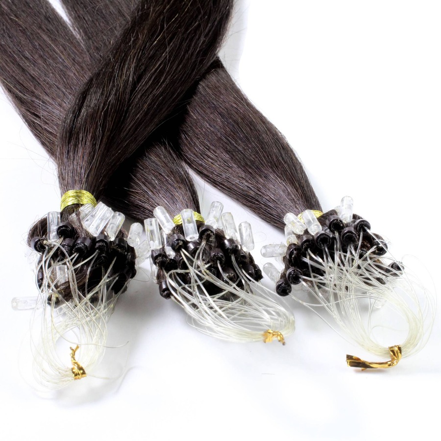 hair2heart Microring Extensions Echthaar #5/0 Hellbraun 1g 60cm Schwarz Damen