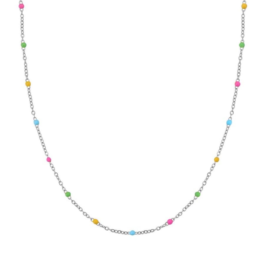 Hey Happiness Bunte Perlenkette – Edelstahl Halskette wasserfest Silber Damen