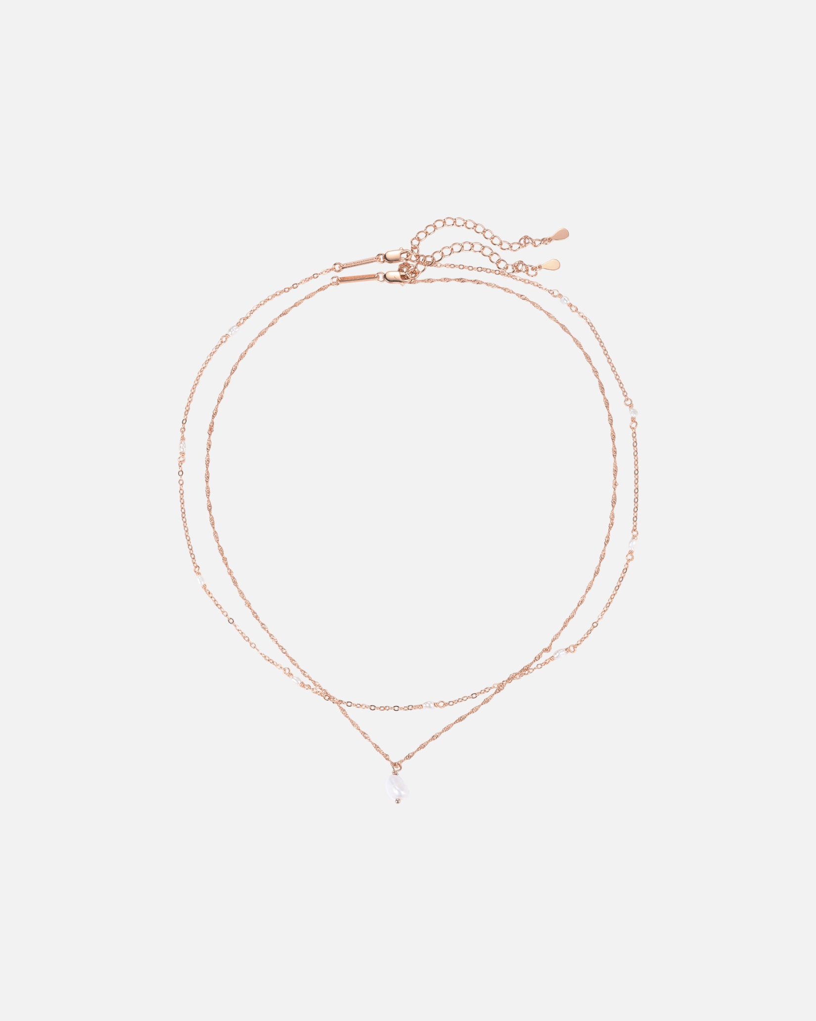 Halskette für Weiblich Hey Happiness Default Brand Line Perlenketten-Set 2er 925 Sterlingsilber Rosegold