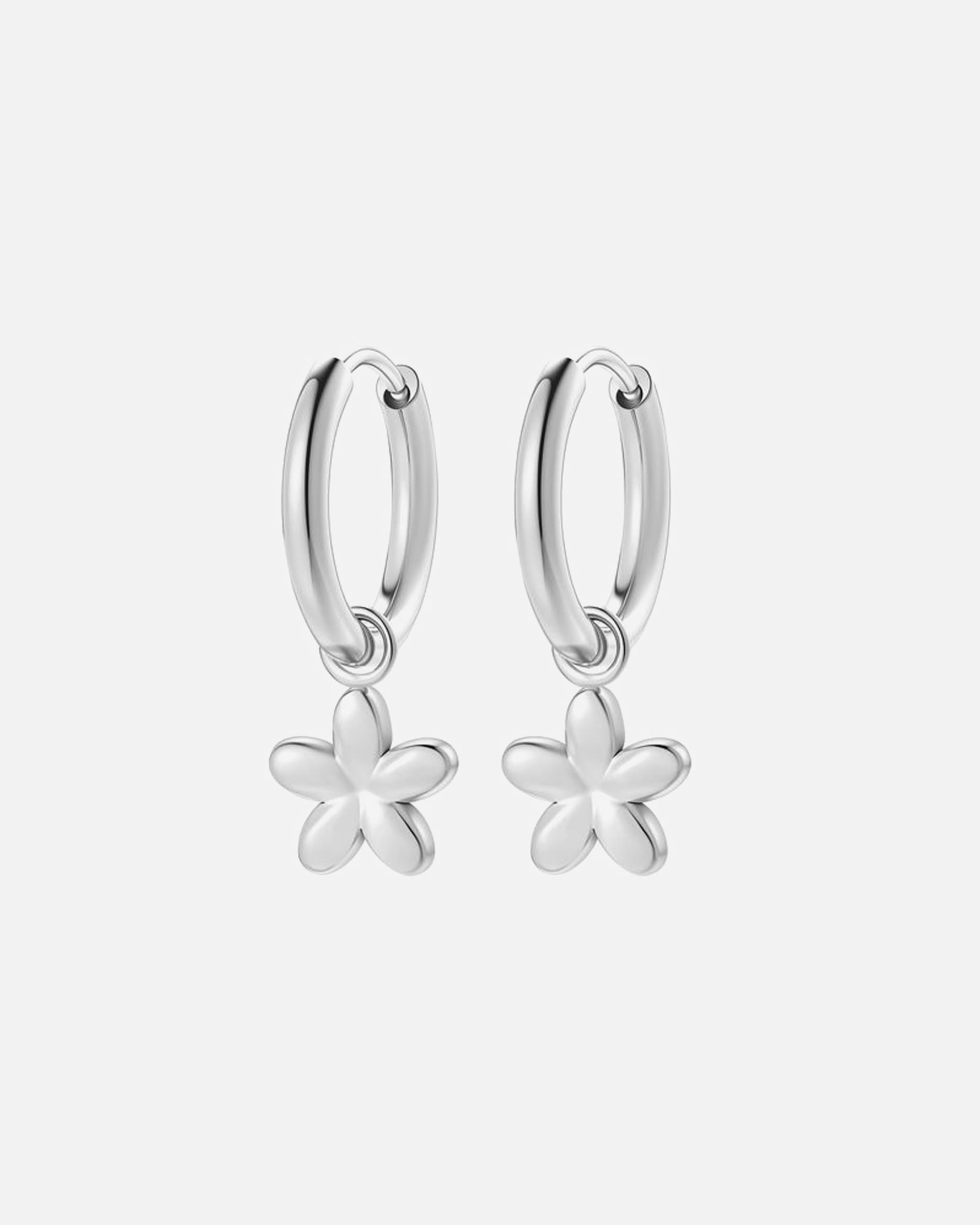 Ohrringe für Weiblich Hey Happiness Default Brand Line Daisy Creolen – Blumen Ohrringe – Edelstahl, wasserfest Silber