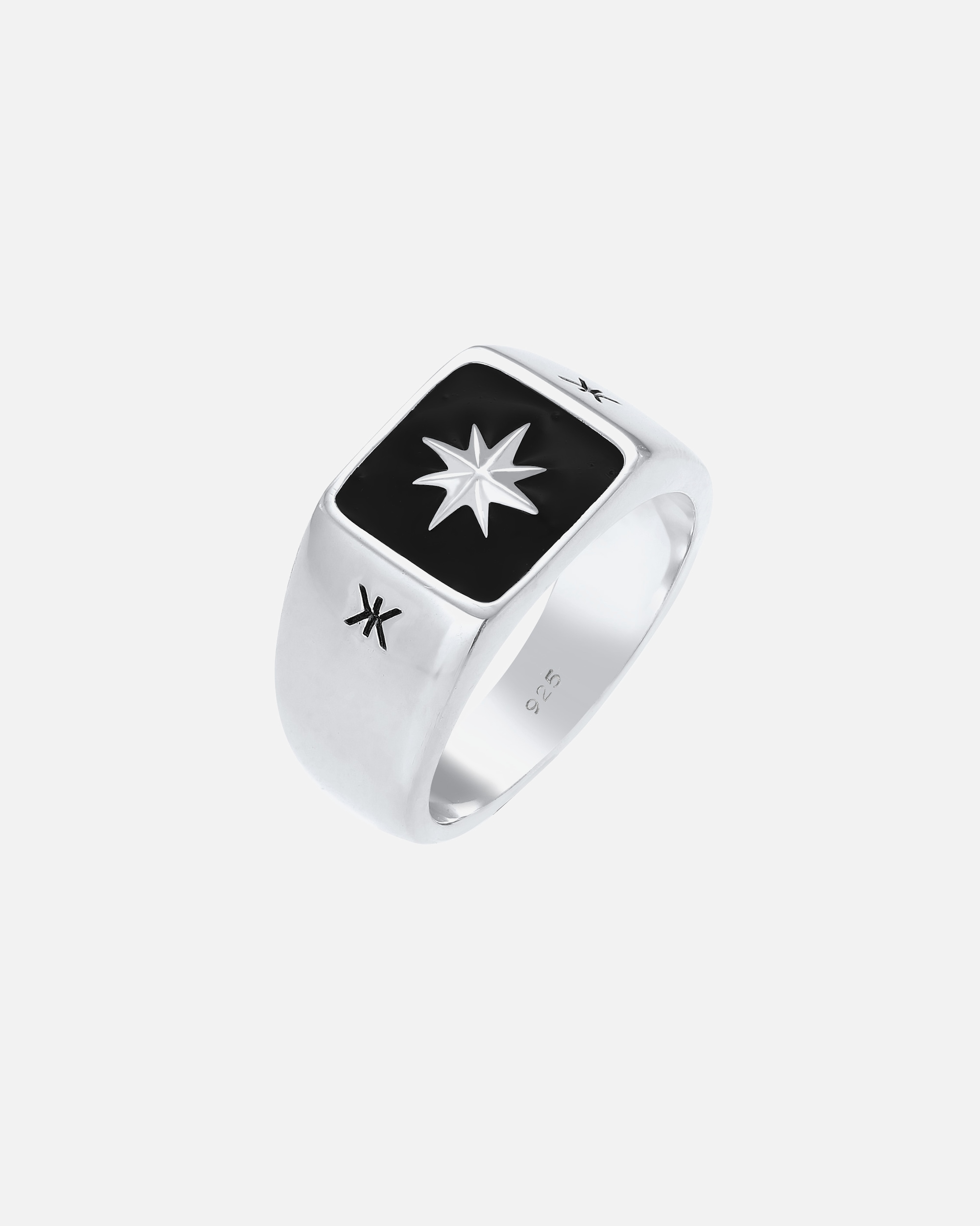 Ring für Männlich KUZZOI Siegelring Emaille Schwarz Stern Basic 925 Silber 56