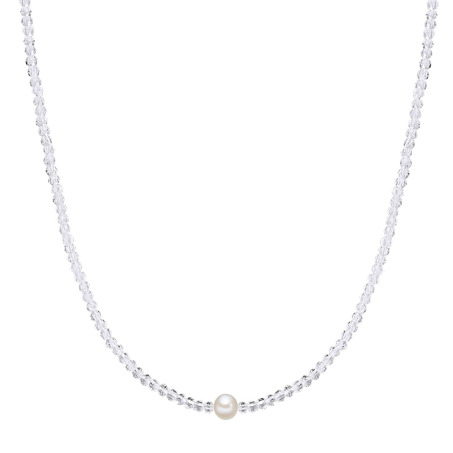Valero Pearls Perlen-Kette Sterling Silber Quarzkristall Süßwasser-Zuchtperle in 40,0 cm Basiskette + 5,0 Verlängerung Damen
