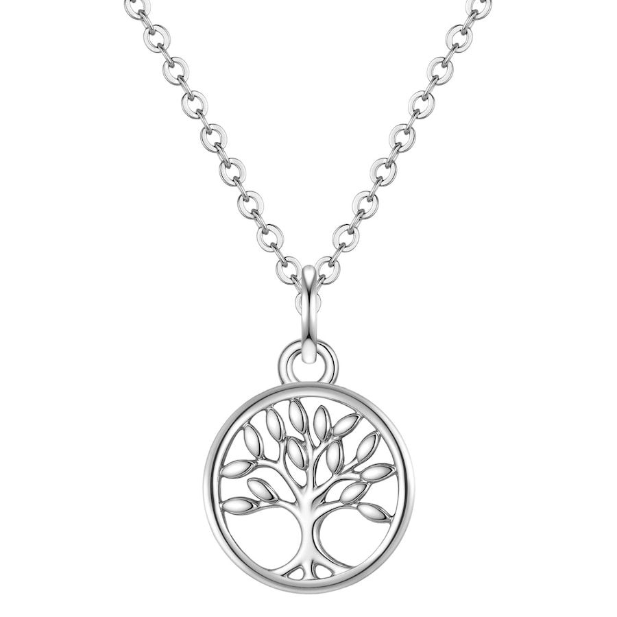Lulu & Jane Halskette Lebensbaum aus Messing in silber mit Zirkonia 40,0 cm Basislänge + 7,0 Verlängerung Damen