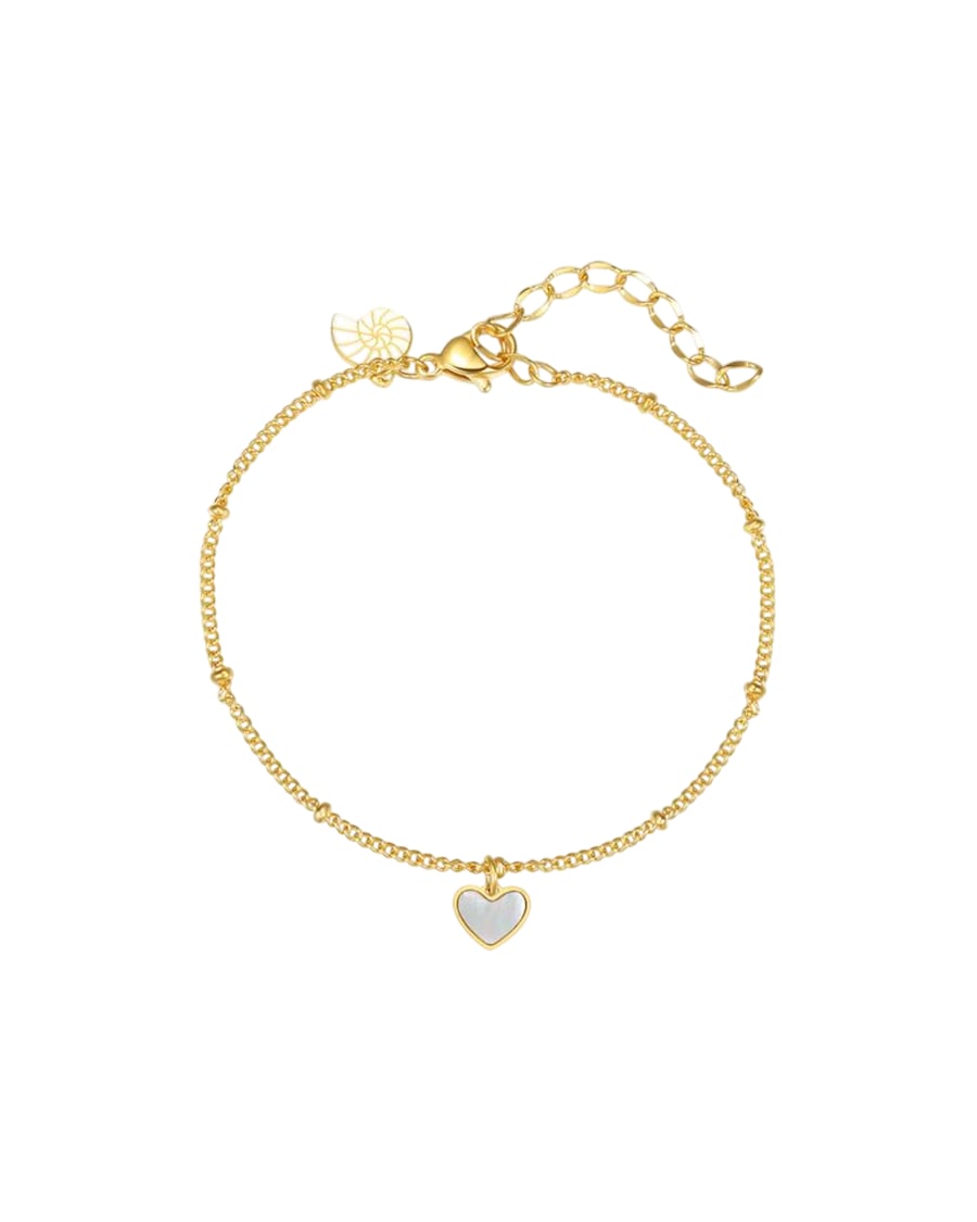 Hey Happiness Herz-Armband aus Edelstahl mit Muscheleinsatz Gold Hellbraun Damen