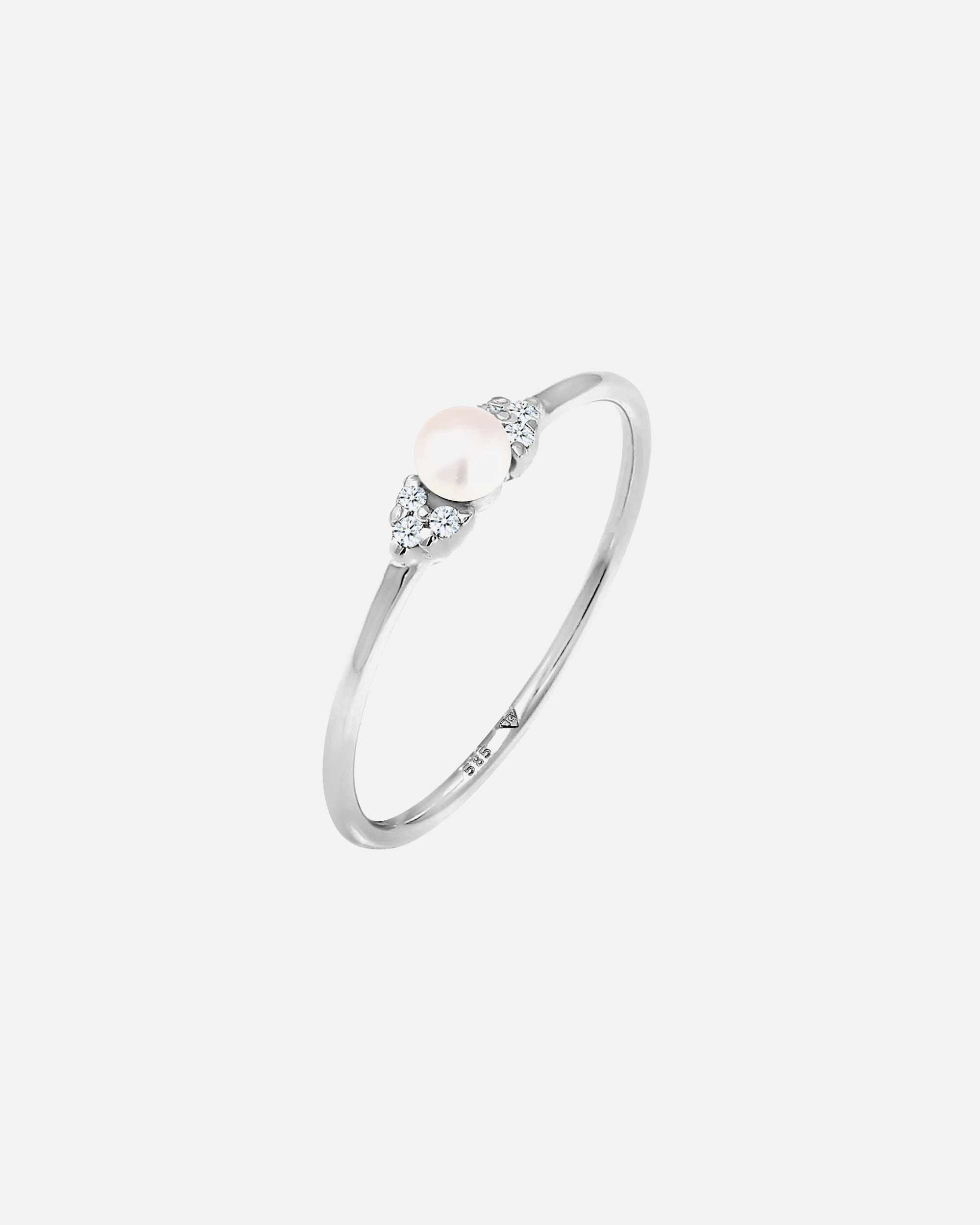 Ring für Weiblich Elli DIAMONDS Verlobung Perle Diamant (0.03 ct.) 585 Weißgold 54