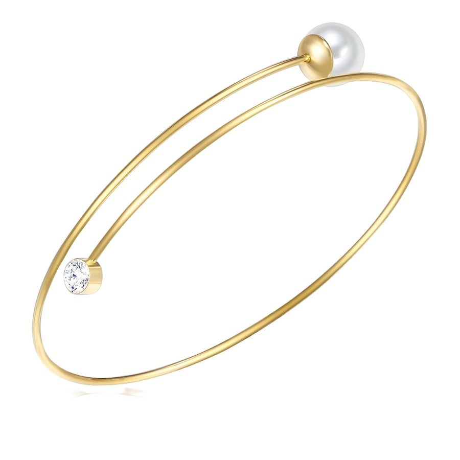 Lulu & Jane Perlen-Armband Messing Glaskristall Muschelkernperle in Gelbgold 16,0 - 22,0 cm, flexibel einstellbar Damen