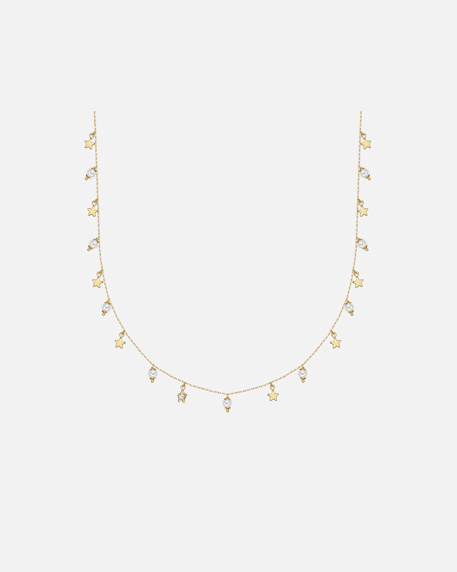 Halskette für Weiblich Lulu & Jane Perlen-Kette Stern Metall-Legierung Muschelkernperle in Gelbgold 80,0 cm Basiskette + 5,0 cm Verlängerung