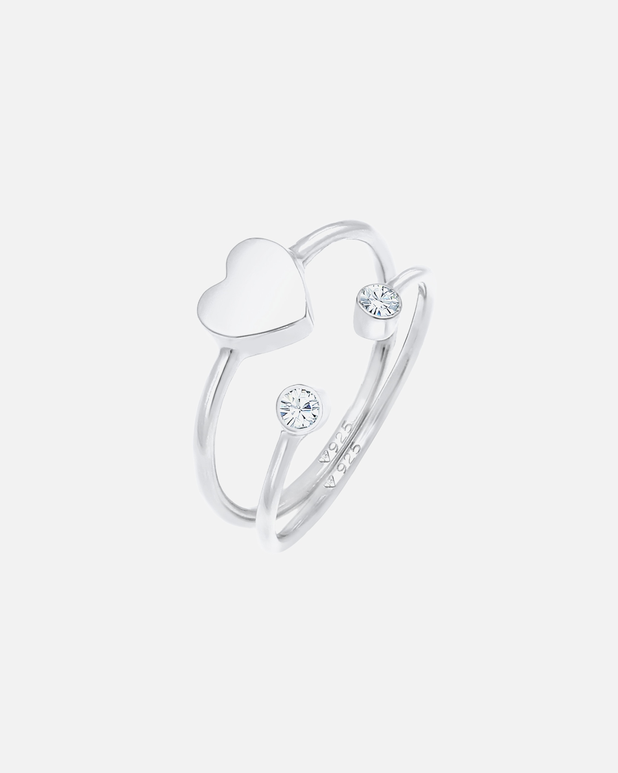 Ring für Weiblich Elli Herz Stapelring Set 925 Silber, mit Kristallen von Swarovski® 52