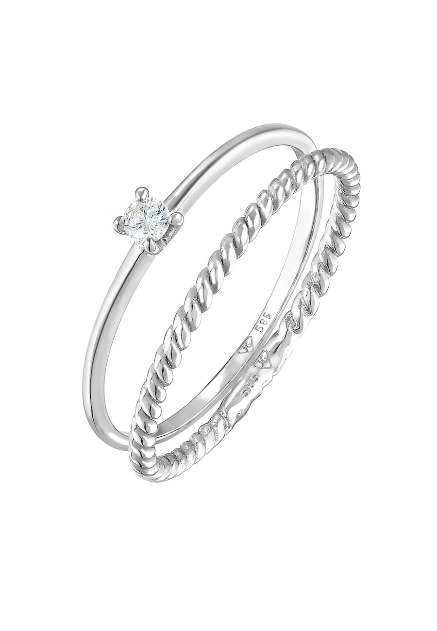 Elli DIAMONDS Diamant (0.06 ct) Solitär Bandring 585 Weißgold 52 Damen