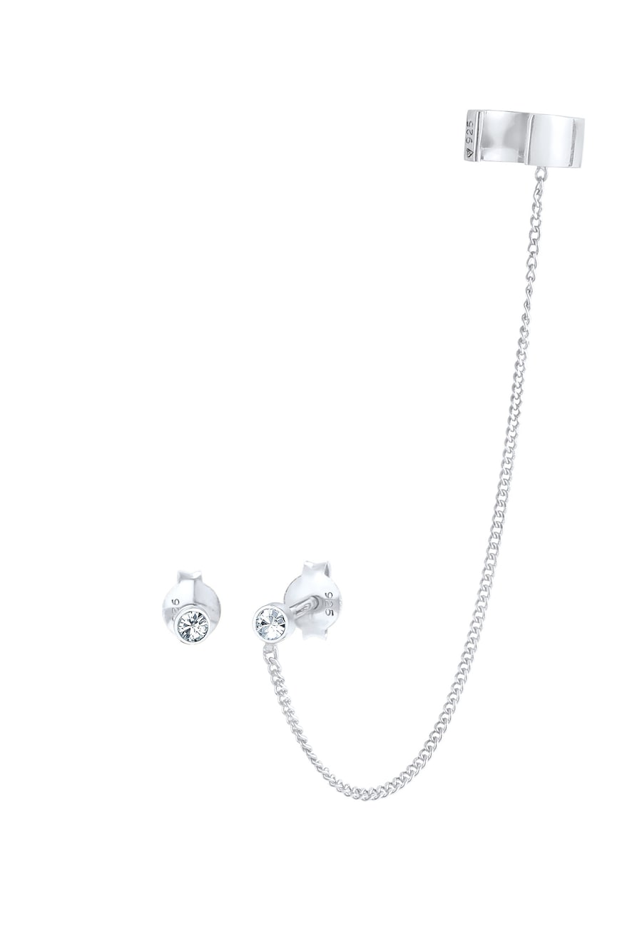 Elli Earcuff Stecker Rund 925 Sterling Silber, mit Kristallen von Swarovski silberfarben Damen