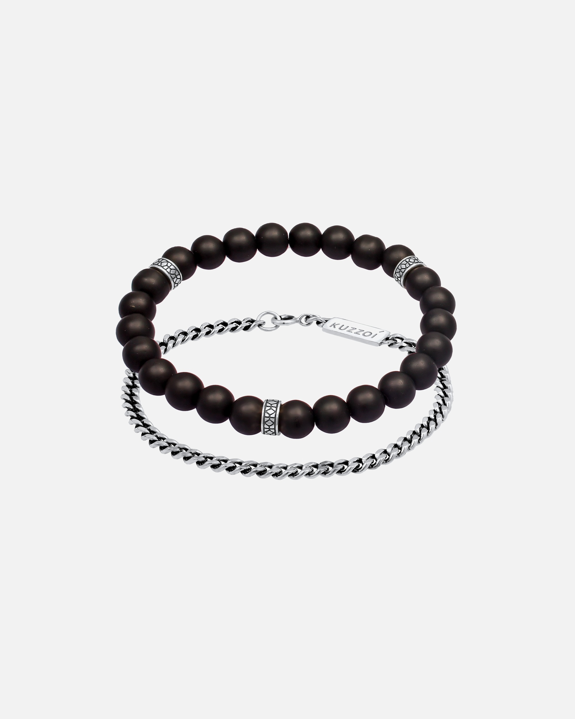 Armreif für Männlich KUZZOI Herren 2er Set Onyx Stein Panzerkette 925 Silber 19