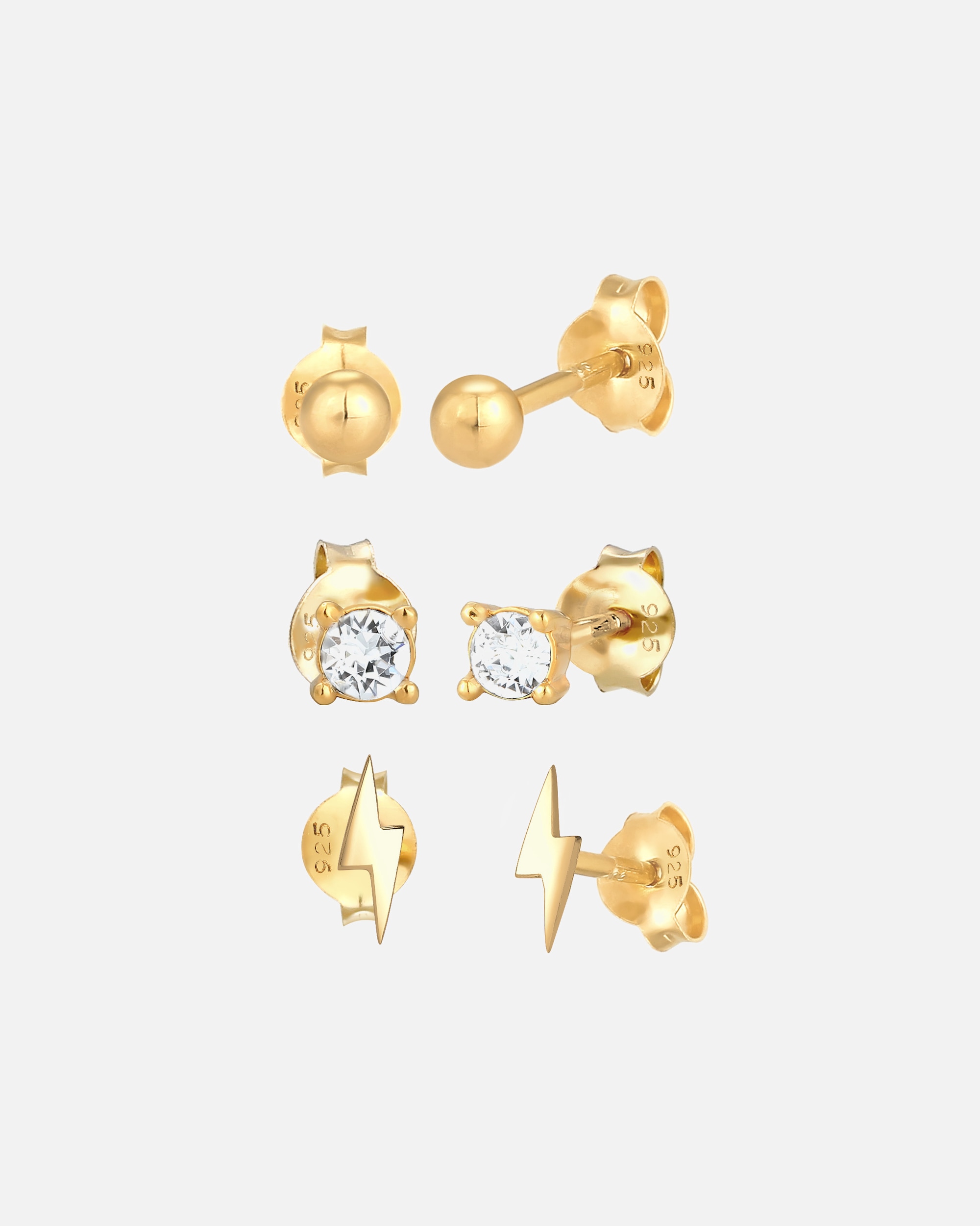 Ohrringe für Weiblich Elli Stecker Kugel Blitz 3er Set 925 Silber, mit Kristallen von Swarovski® goldfarben