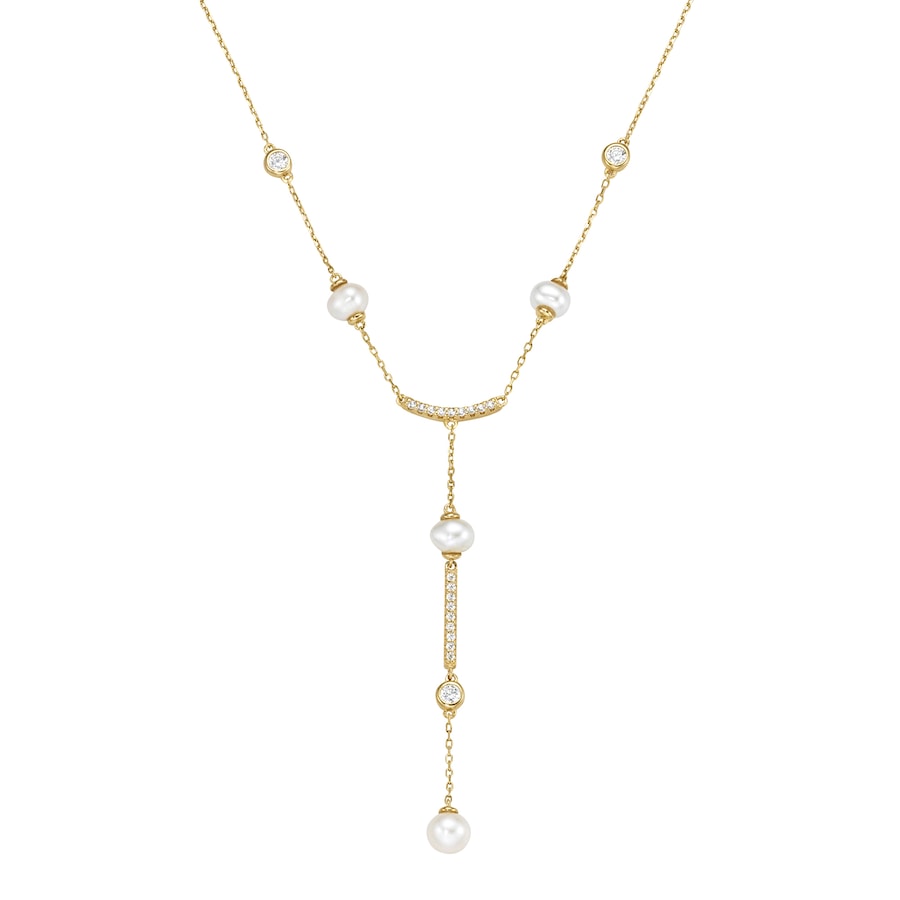 Giorgio Martello Milano Collier mit Süßwasser-Perlen und Zirkonia, Silber 925 Gold