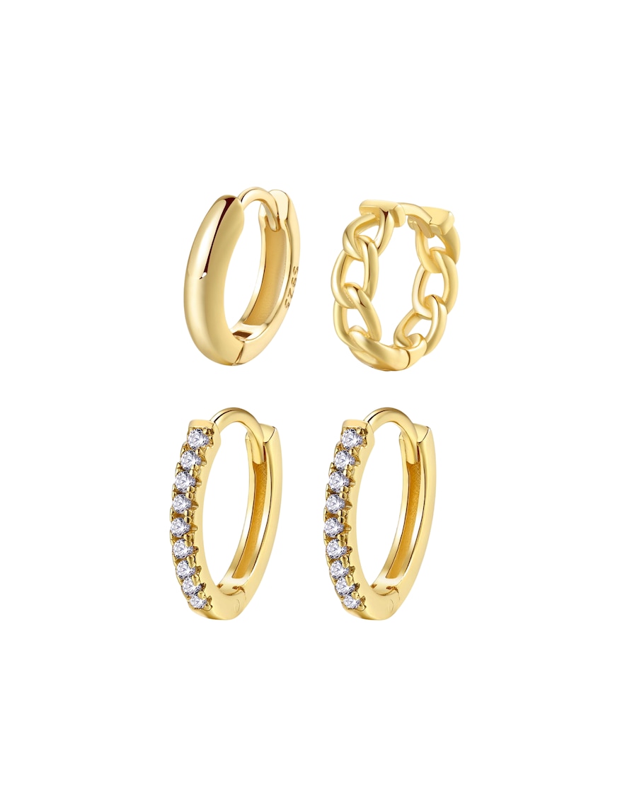 Hey Happiness Zierliches Ohrring-Set 4-teilig, 925 Silber Gold Hellbraun Damen