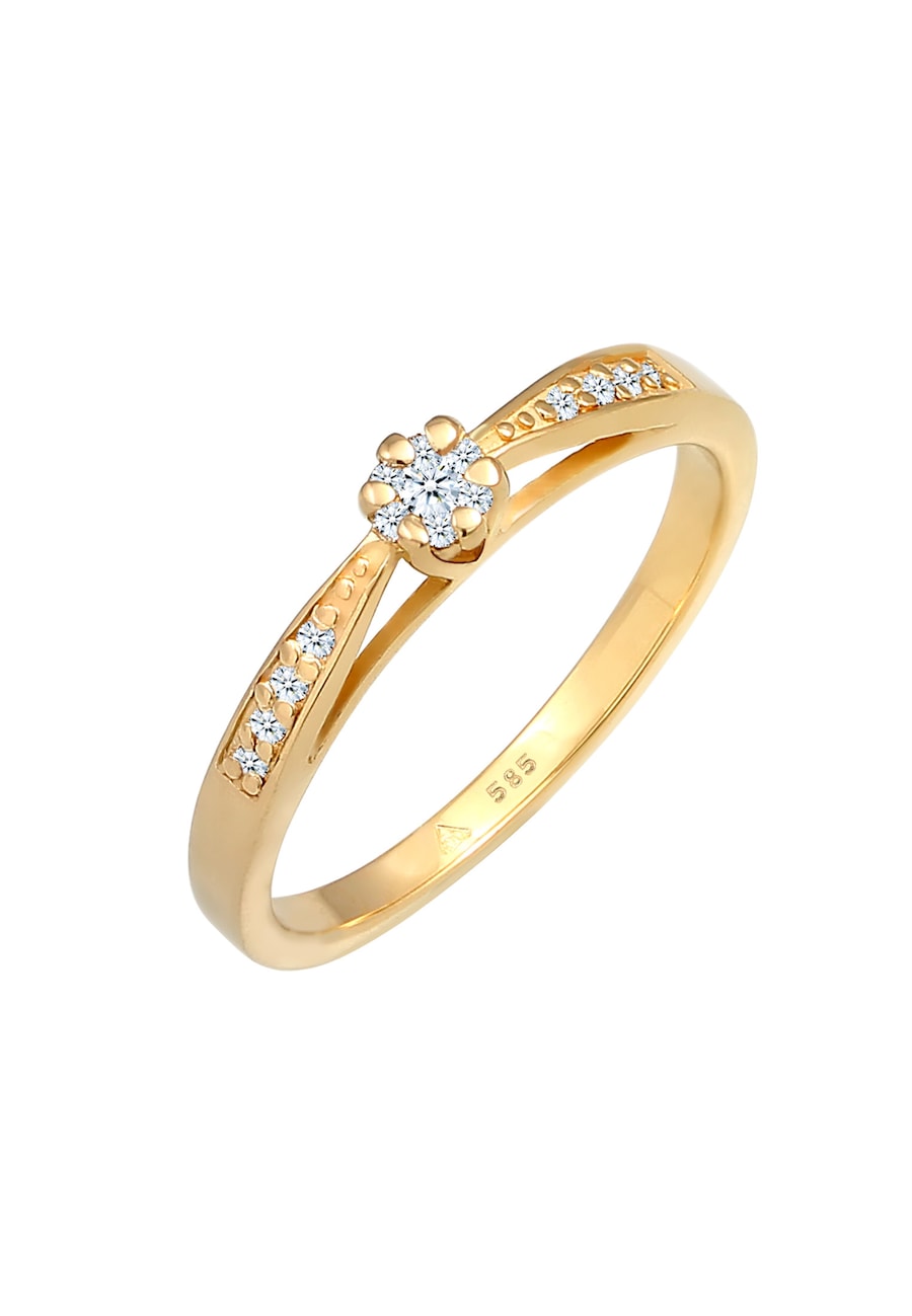 Elli DIAMONDS Verlobung Diamant (0.085 ct.) Blume 585 Gelbgold 52 Damen