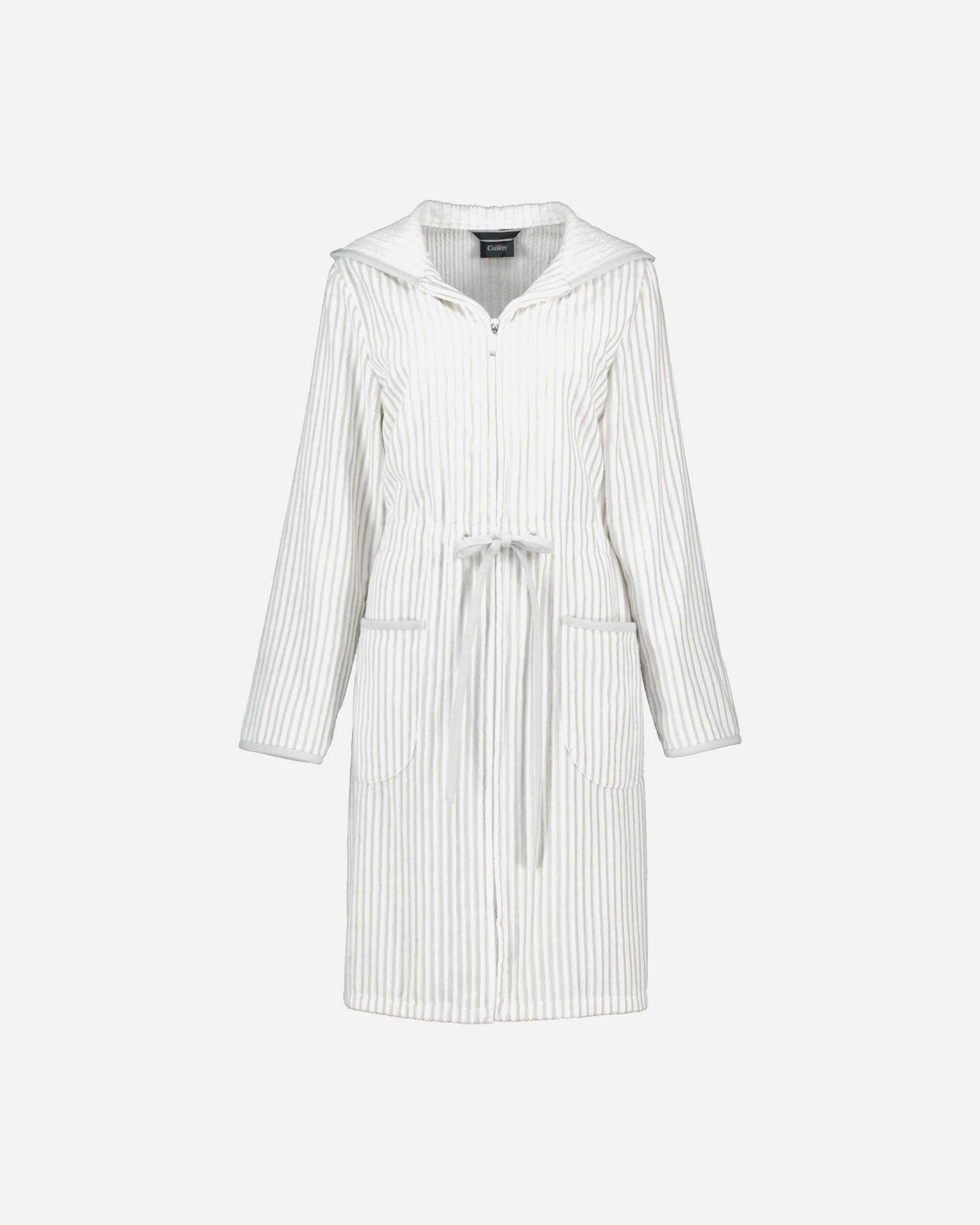 Bademantel für Weiblich Cawö Cawö Bademäntel Damen Reißverschluss 6416 weiss-silber - 76 L