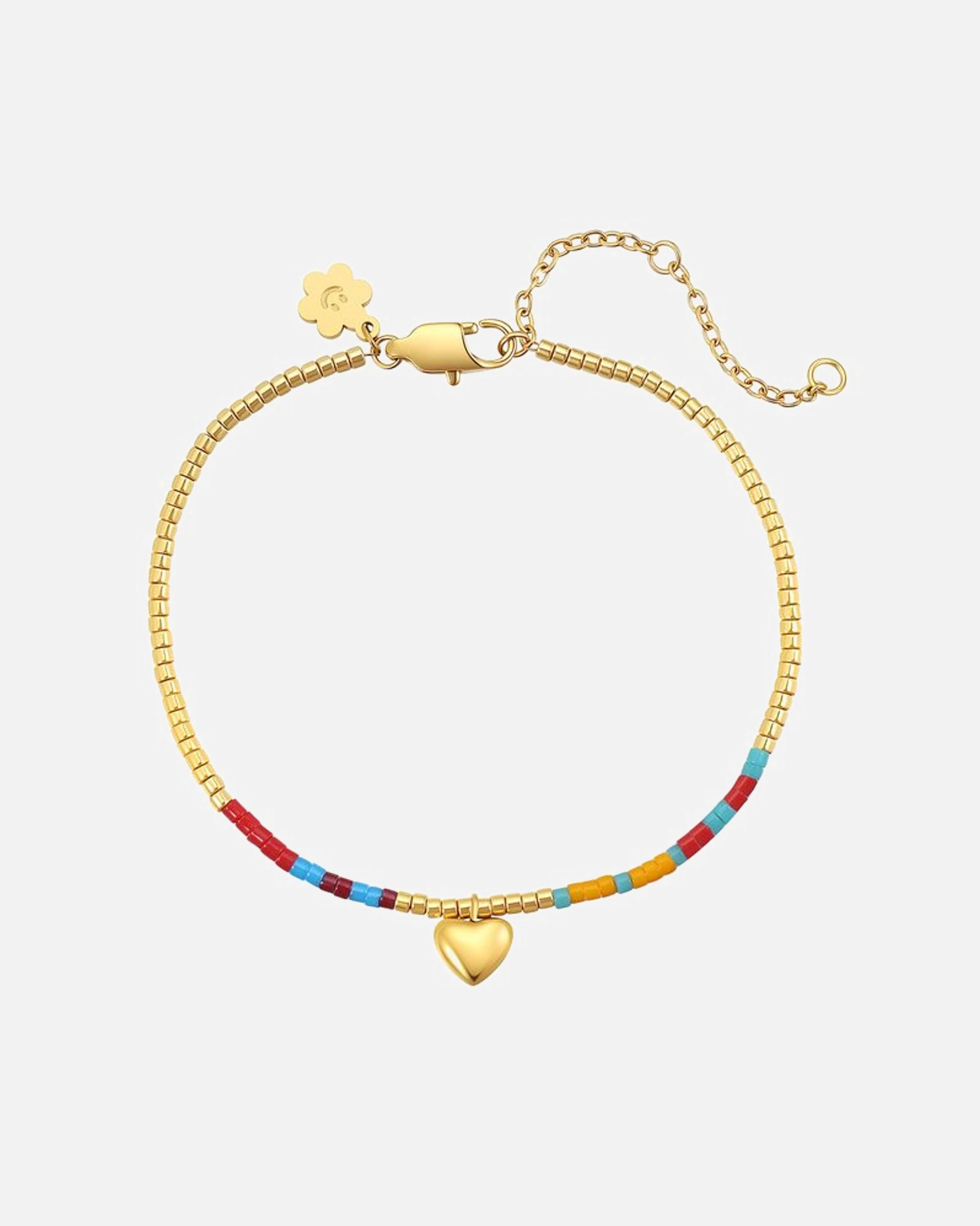 Fußschmuck für Weiblich Hey Happiness Default Brand Line Herz Perlen Fußkettchen – Edelstahl Fußkette – wasserfest Gold