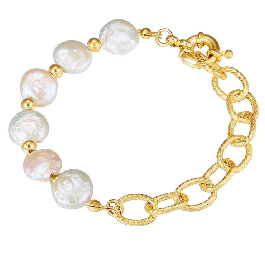 Lulu & Jane Perlen-Armband Metall-Legierung Süßwasser-Zuchtperle in Gelbgold 18,0 cm Basislänge + 3,0 Verlängerung Damen