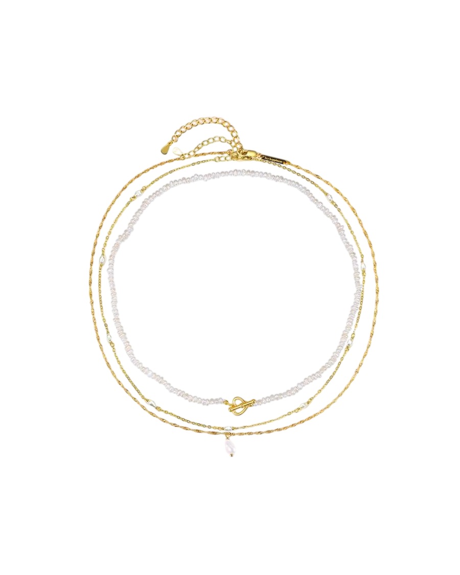 Hey Happiness Elegantes Perlen-Set aus 925er Silber Gold Hellbraun Damen