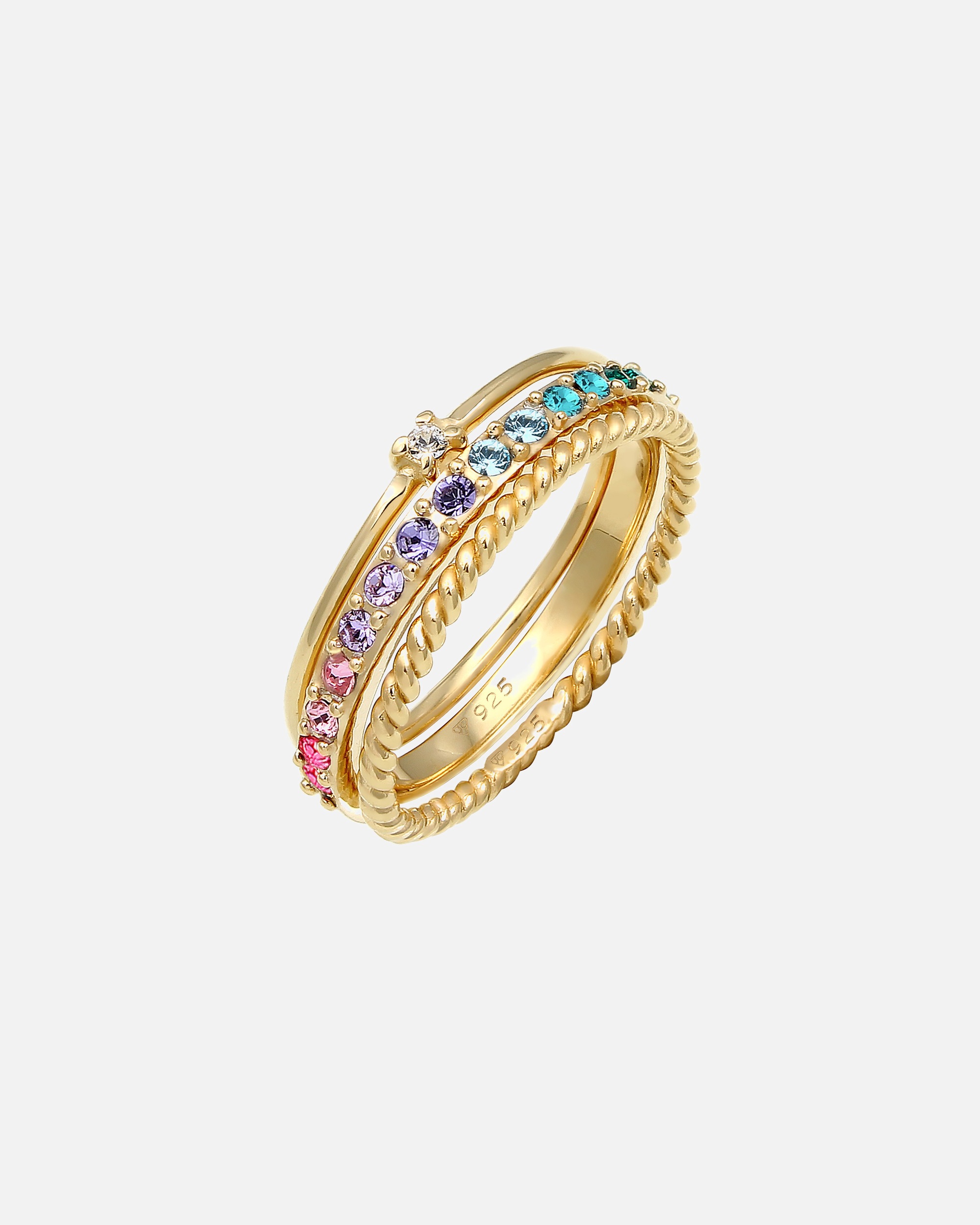 Ring für Weiblich Elli Set Multi-Color Pastell Kristalle 925 Silber 52