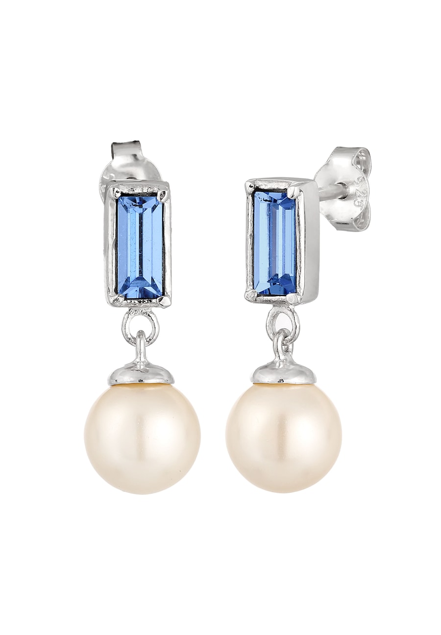 Elli Ohrstecker Synthetische Perle Blau 925 Sterling Silber, mit Kristallen von Swarovski OneSize Damen