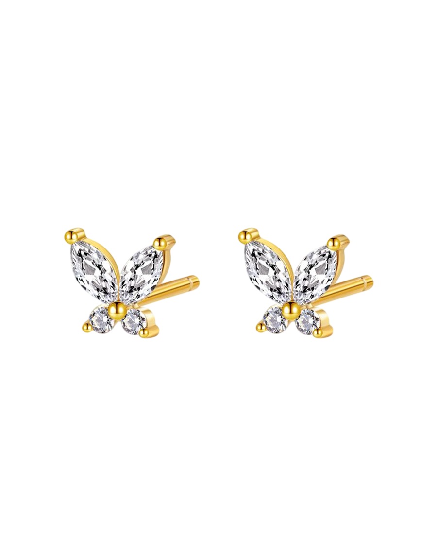Hey Happiness Schmetterlings-Ohrstecker mit Edelsteinen – 925 Sterling Silber Gold Hellbraun Damen