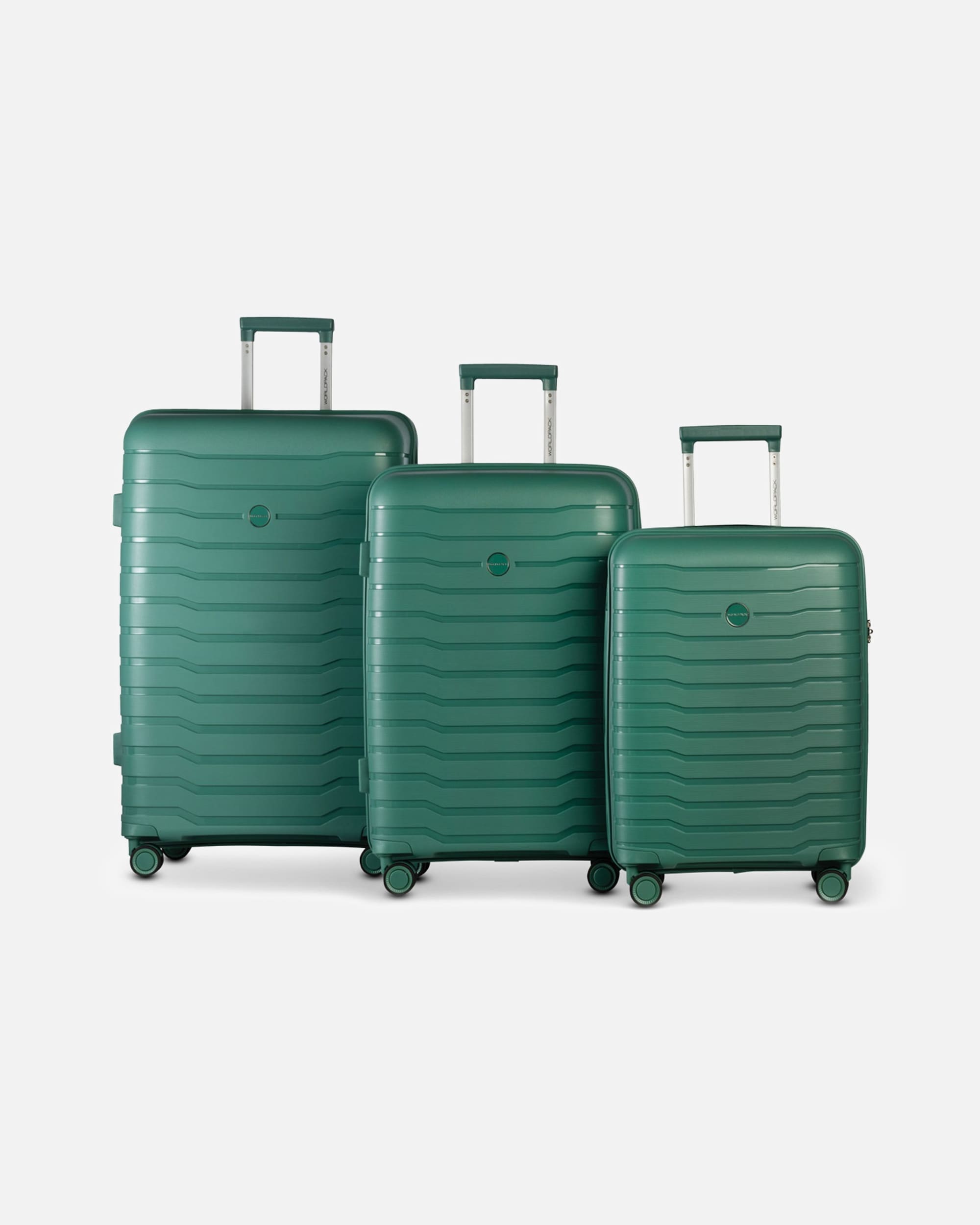 Koffer für Männlich Worldpack Portland 4 Rollen Kofferset 3-teilig graugrün