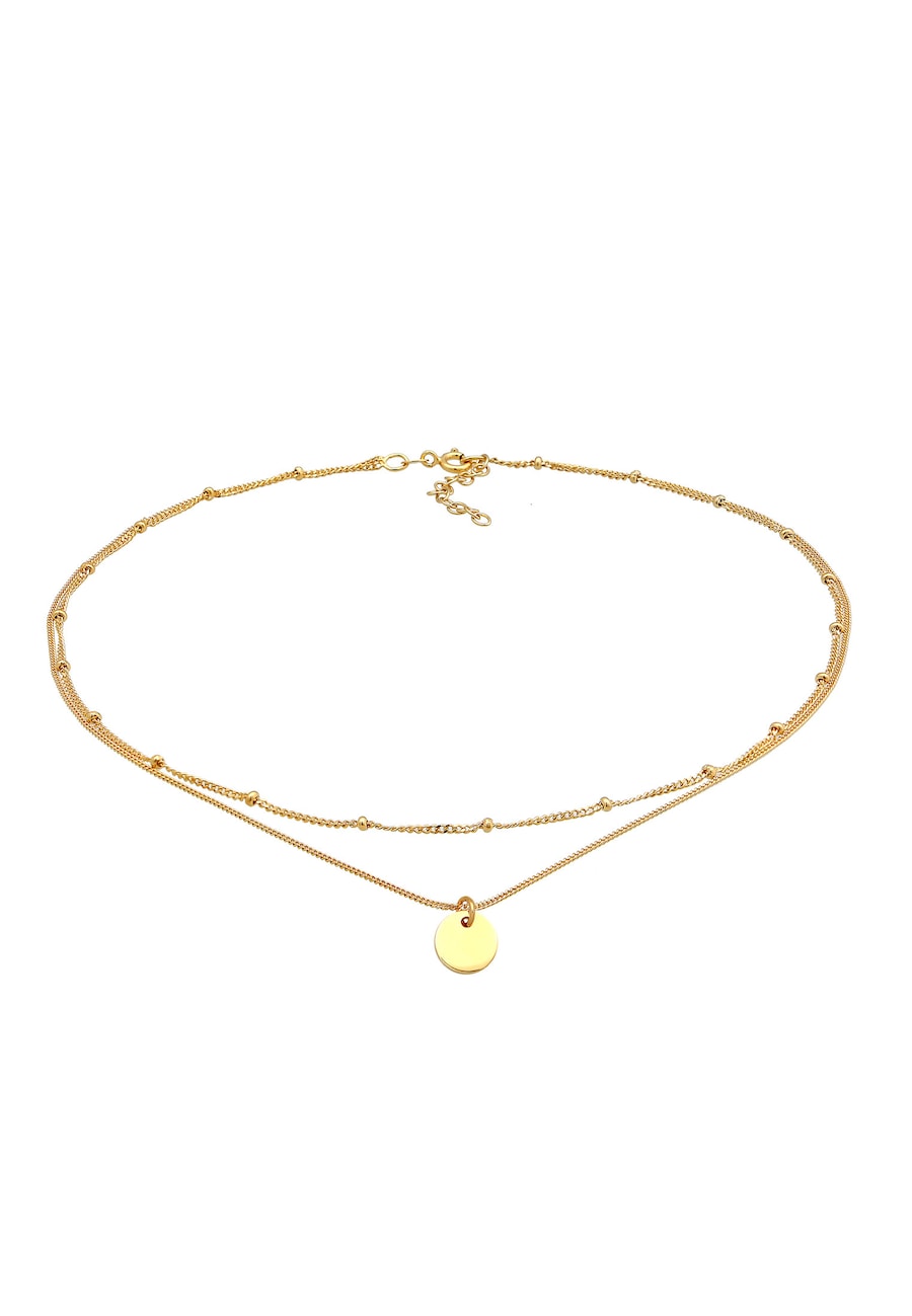 Elli Choker Layer Kugelkette Plättchen 925 Silber goldfarben Damen
