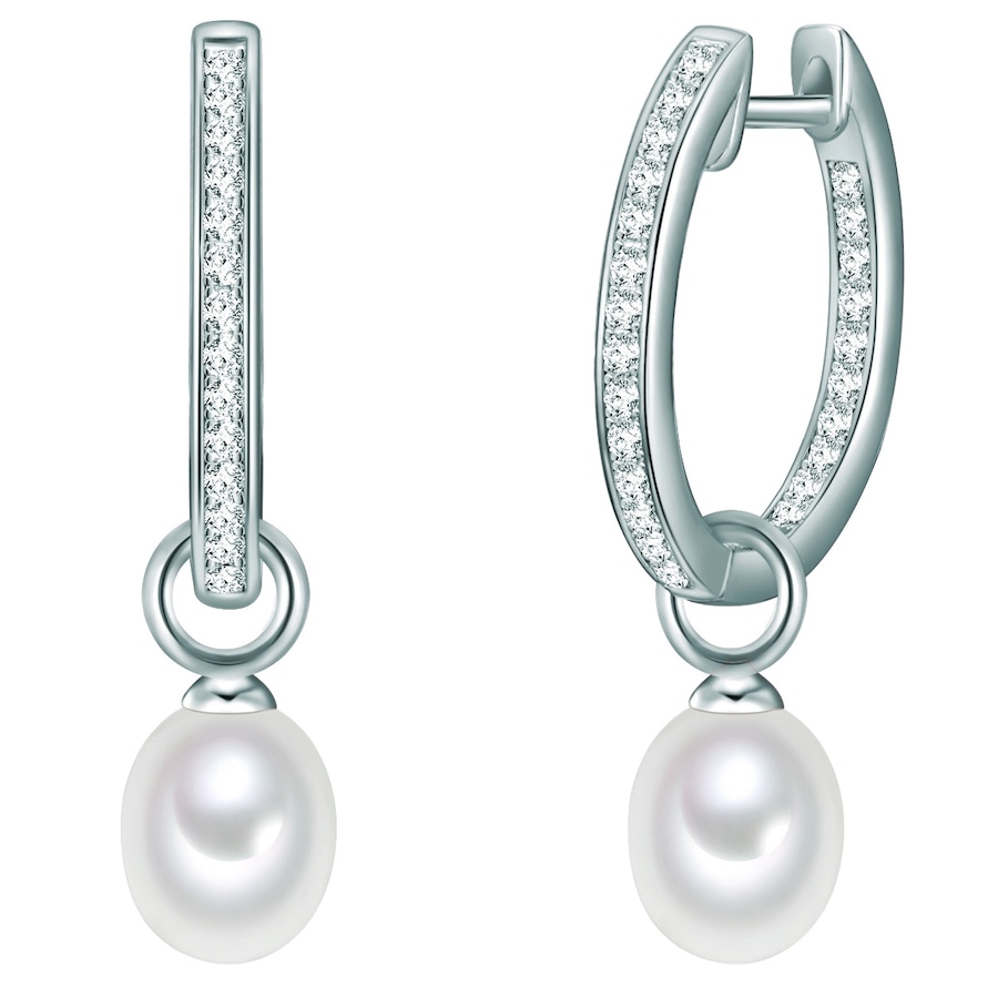 Valero Pearls Creolen Gelbvergoldet Süßwasser-Zuchtperlen weiß 29,4 mm Damen
