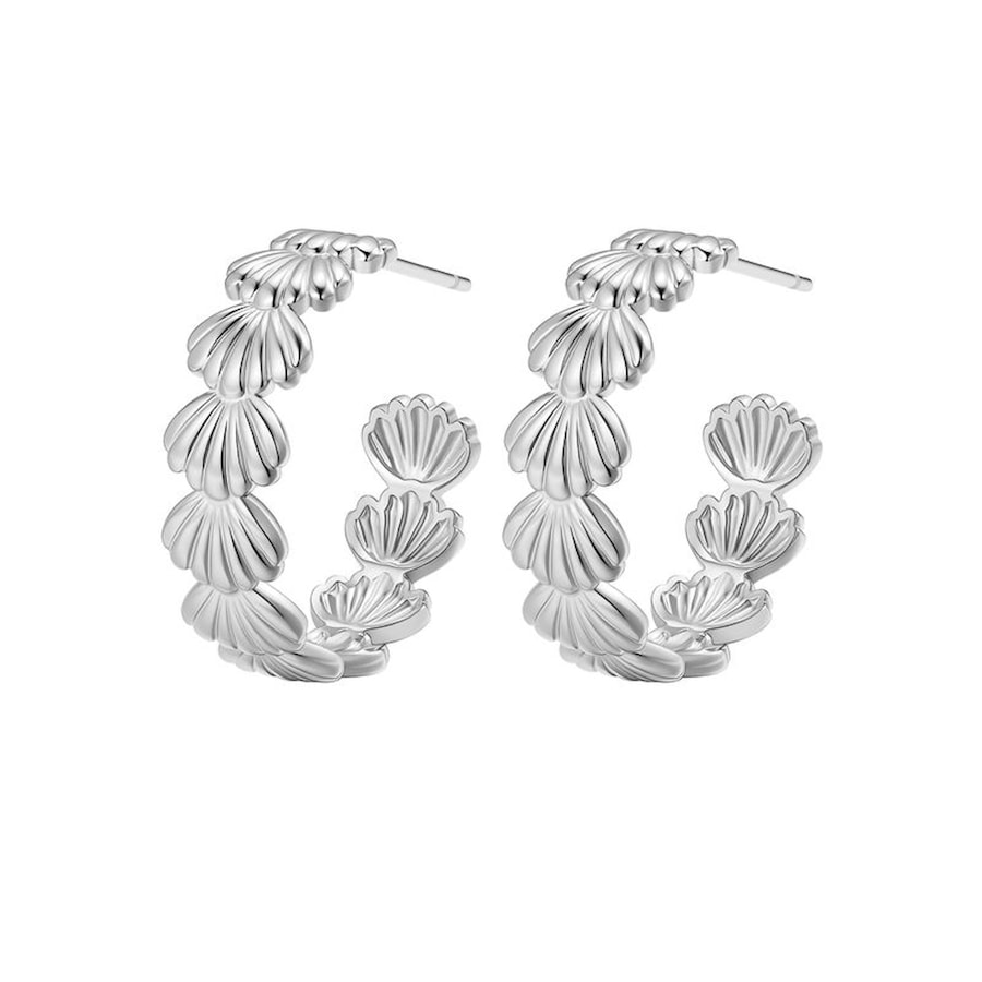 Hey Happiness Muschel Creolen – Edelstahl Statement Ohrringe Silber Damen