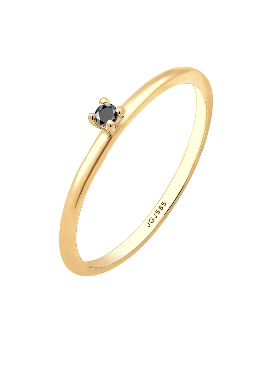 Elli DIAMONDS Verlobung Solitär Diamant Schwarz Brillantschliff (0.003 ct) 585 Gelbgold 58 Damen