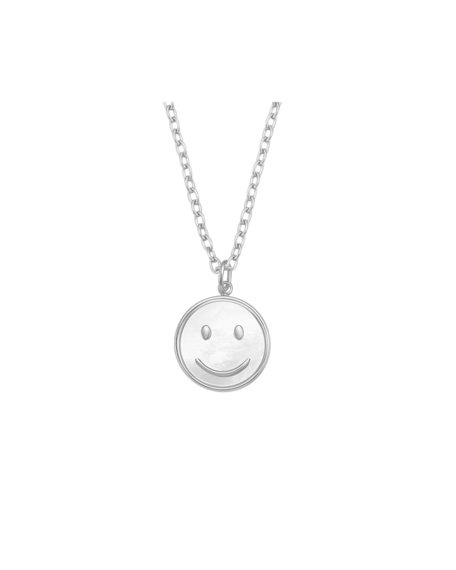Hey Happiness Smiley Shell Anhänger Halskette – wasserfest Silber Damen